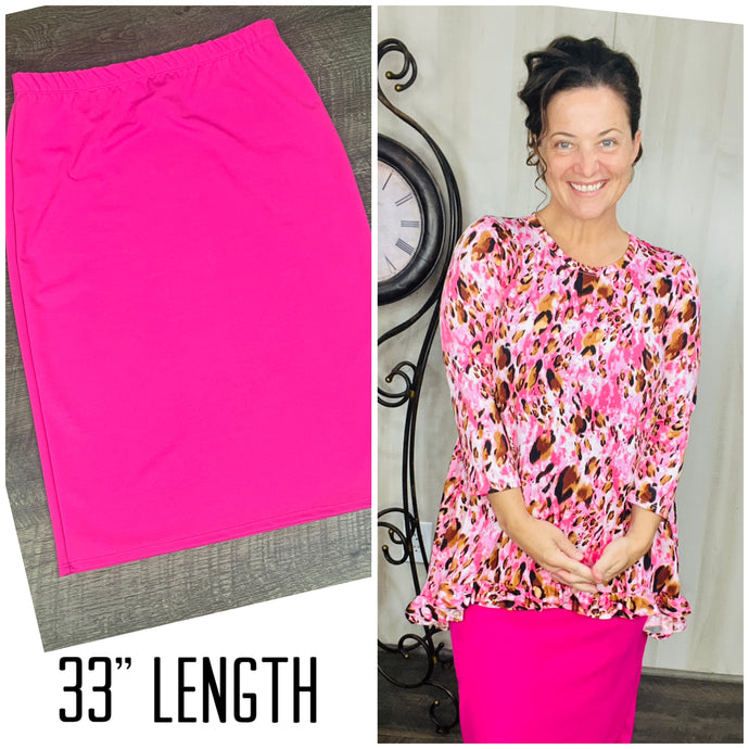 Amy Thicker Fabric Pencil Skirt- (Regular & Plus) -Hot Pink (33