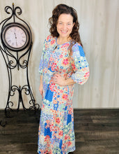 Cassie Tiered Boho Style Dress-Blue Patchwork