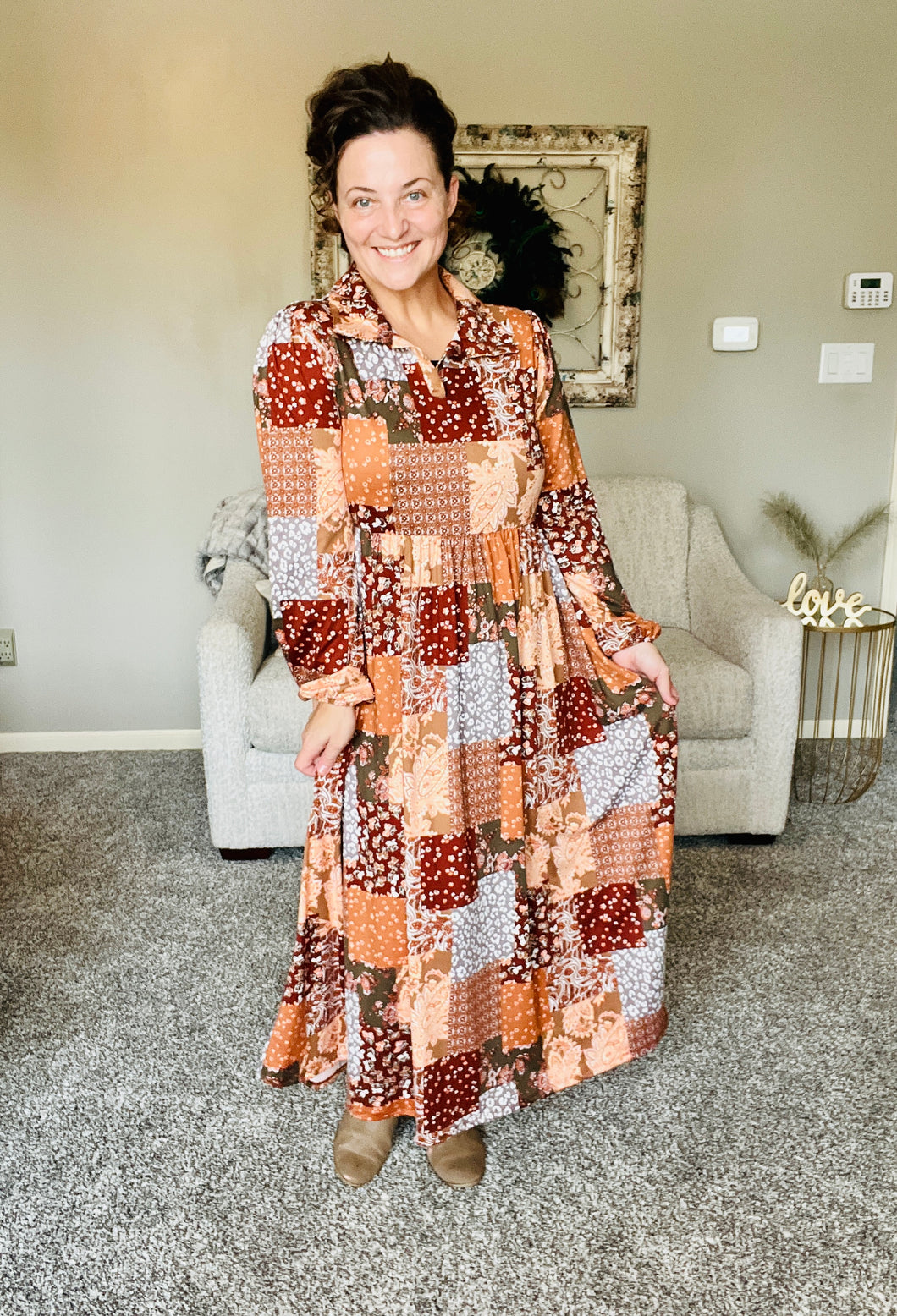 Kaylee Collared Fall Patchwork Dress
