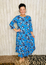 Veronica Ruffle Swing Dress- Blue & Floral