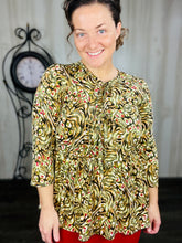 Lillian Bow Front Tunic Top- Multi Print Green