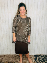Samantha Ruffle High Low Tunic-Brown Dot & Abstract