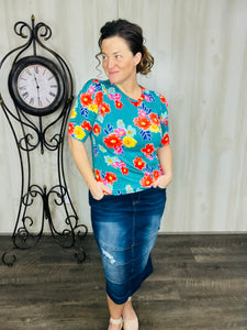 Janet Teal & Floral Top