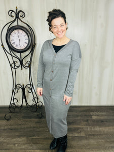 Melissa Charcoal Button Front Midi Dress