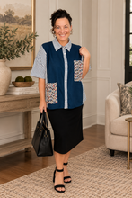 Emily Navy & Stripe Contrast Button Front Top