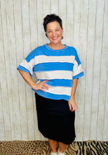 French Terry Striped Top- Cornflower Blue