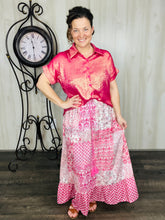 Metallic Short Sleeve Buttons Shirt-Pink or Rose Red