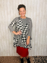 Cynthia Ruffle High Low Tunic-Houndstooth