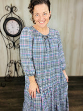 Cassie Marie Tiered Boho Style Dress-Purple & Ivory Plaid