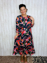 Brenda Navy & Paisley With Ruffle Dress