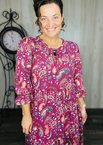 Connie Soft Paisley Dress-Dark Burgundy