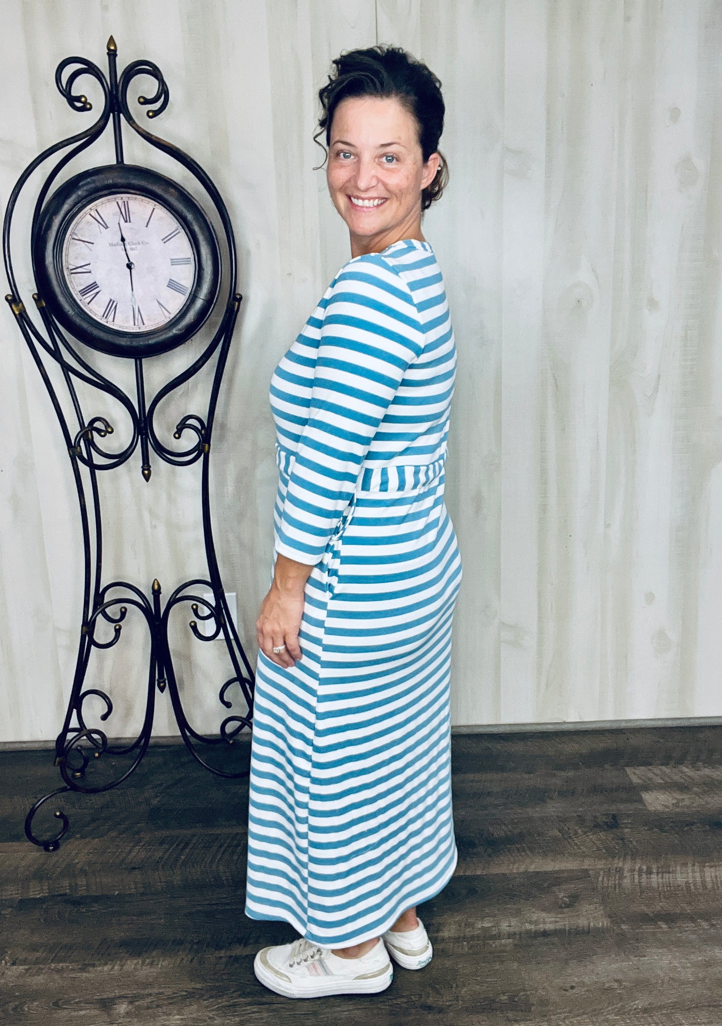 denim lounge dress Ribbed Lounge Dress- Denim & Ivory The King's Daughter Boutique
