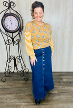 Jennifer Button Front Long Jean Skirt