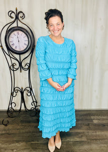 Classy & Ruffles Turquoise Dress