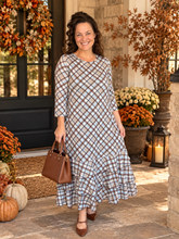 Blue & Brown Plaid Dreams Ruffle Hem Dress