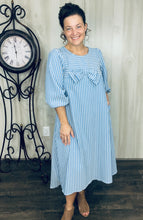 Mandy Pinstripe & Bow Dress- Chambray