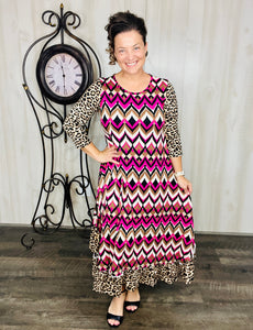 Michella Pink Geometric & Leopard Dress