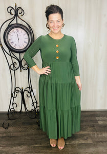 Tonya & Wood Button Dress- Olive