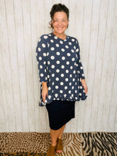 Samantha Ruffle High Low Tunic-Navy Polkadot