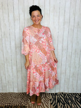 Cassie Marie Tiered Boho Style Dress-Peach Patchwork