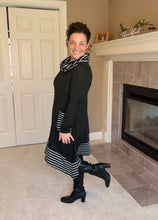 Black & White Striped Cowl Neck Tunic Dress