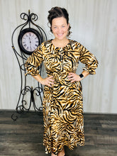 Tiger Print & Buttons Collared Dress