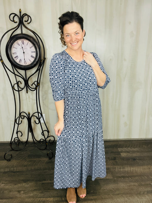 Jenna Navy Geometric Dress