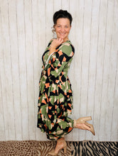 Candice Three Ruffle Dress- Olive Geometric Style