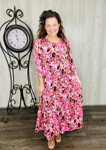 Tonya Marie Tiered Dress-Pink Leopard