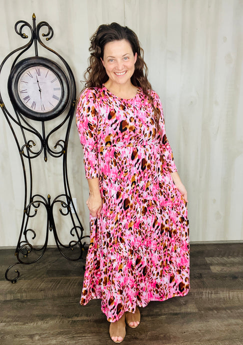 Tonya Marie Tiered Dress-Pink Leopard