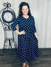 Tonya Tiered Dress- Navy Polkdadot