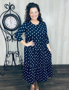Tonya Tiered Dress- Navy Polkdadot