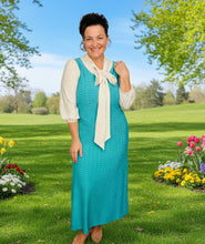 Becky Bow & Honeycomb Dress- Sea Foam & Ivory