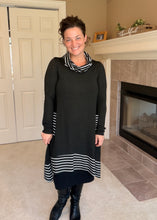 Black & White Striped Cowl Neck Tunic Dress