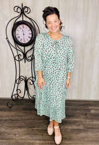 Cassie Marie Tiered Boho Style Dress-Mint Leopard