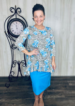 Samantha Ruffle High Low Tunic-Leopard & Blue Roses