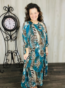 Power On The Day Dress-Teal Zebra