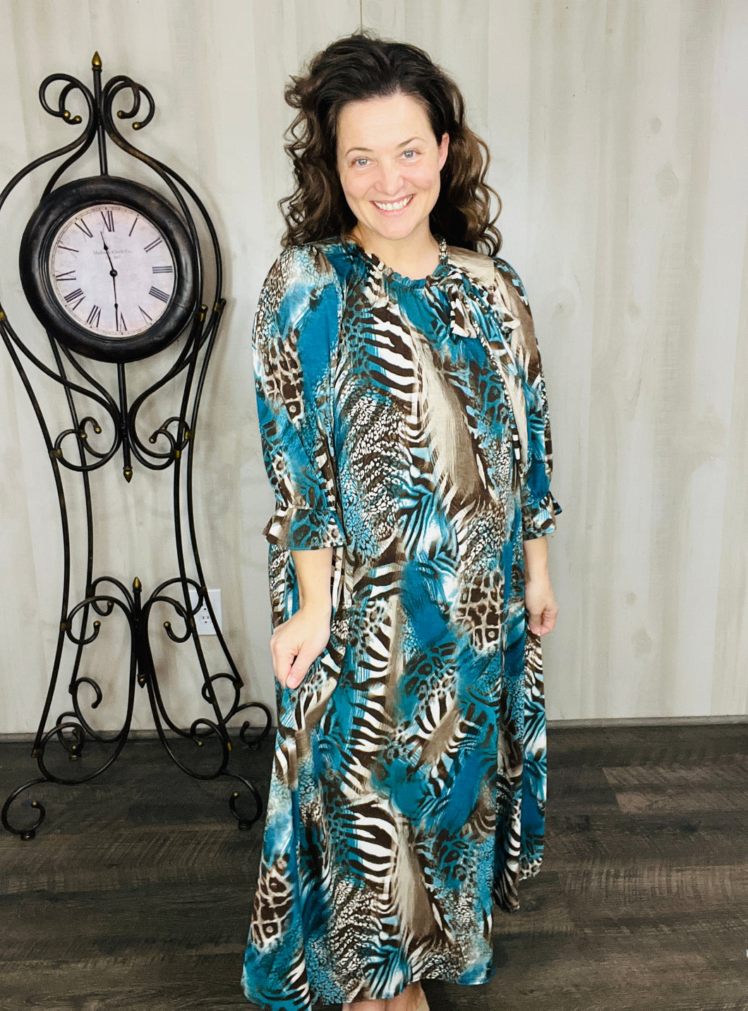 Power On The Day Dress-Teal Zebra