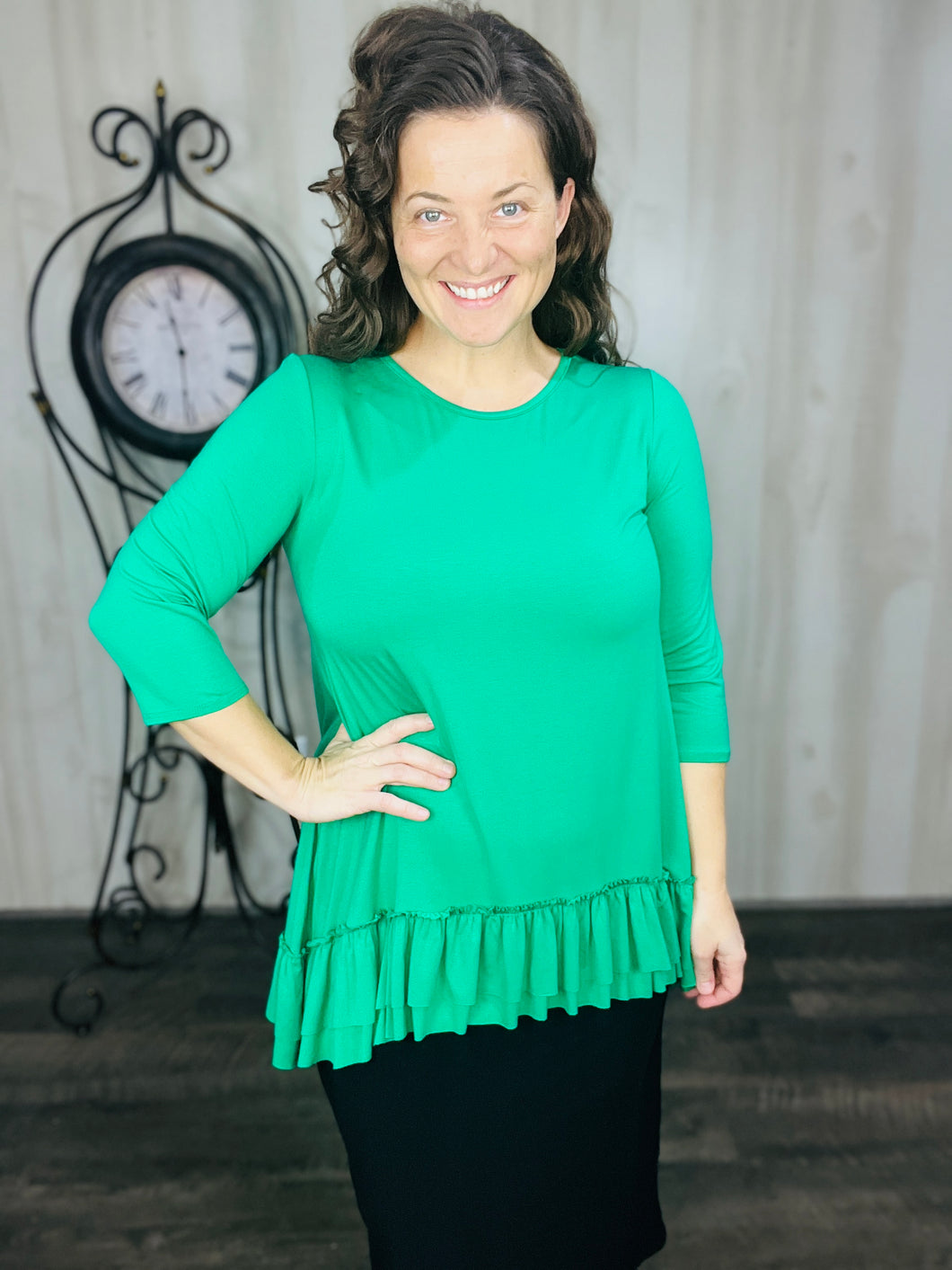 Maggie Double Ruffle High-Low Tunic-Green