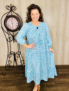 Trish Bow Front Dress- Blue Floral