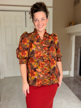 Rust & Floral Ruffle Front Blouse