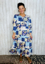 Cassie Marie Tiered Boho Style Dress-Navy Patchwork