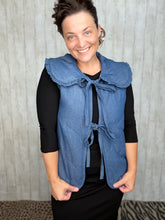 Cotton Quilted Light Denim Collared Tie Front