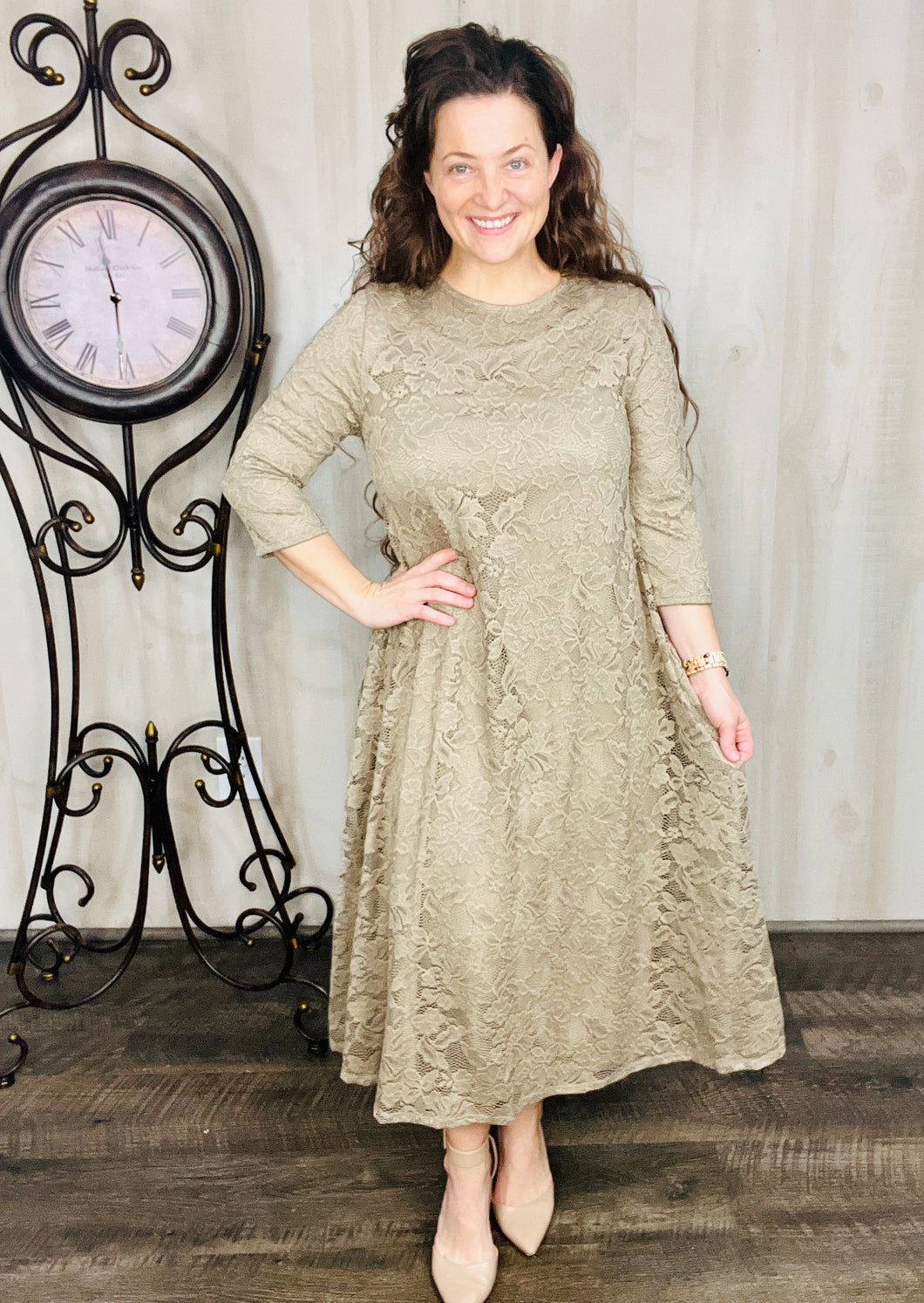 Roses & Lace Dress- Mocha