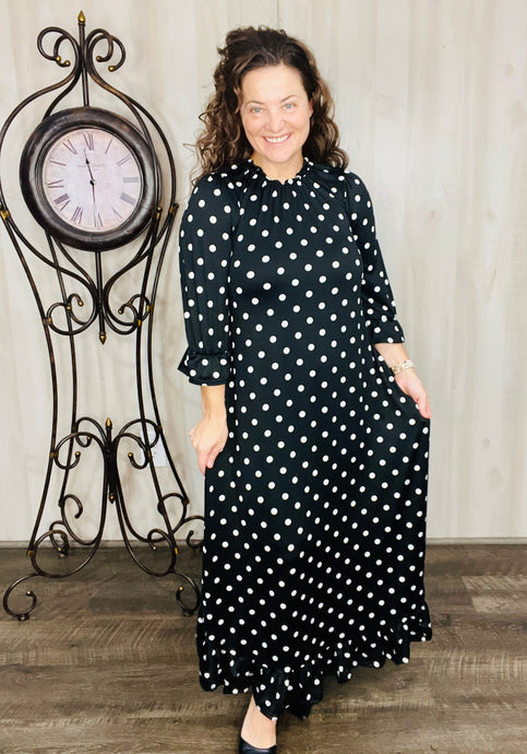 Style & Comfort Dress- Black Polkadot