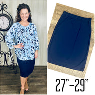Miss Amy Thicker Fabric Pencil Skirt- (Regular & Plus) Navy (27"-29" Length)