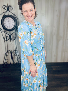 Kimmy Tiers & Bows Dress- Blue Sky