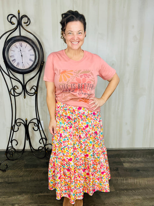 Orange & Floral Maxi Skirt