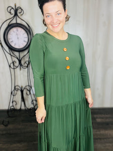 Tonya & Wood Button Dress- Olive