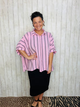 Rylee Pink & Grey Striped Top